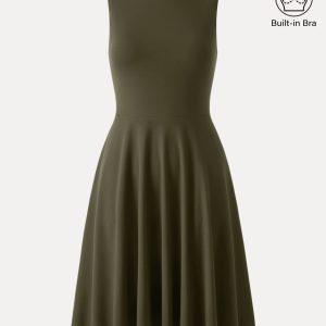 Stretchy Boatneck Fit-and-Flare Mini Bra Dress with Pockets - Image 16