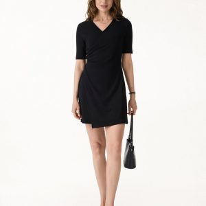 Surplice Ruched Fit-and-Flare Mini Dress - Image 1