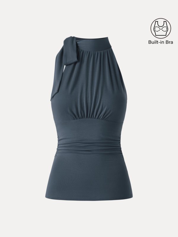 Side Ruched High Tie Neck New Airy Bra Tank