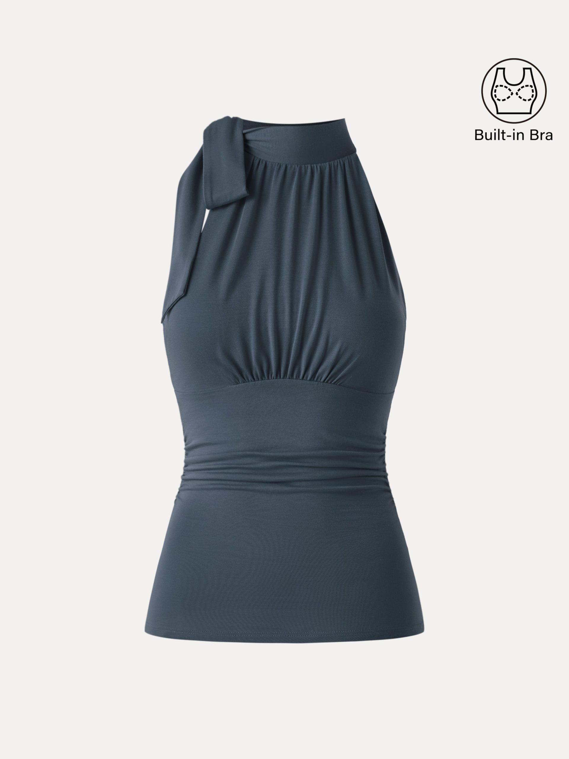 Side Ruched High Tie Neck New Airy Bra Tank - Image 17