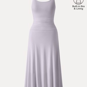 Cooling Lyocell Adjustable Spaghetti Strap Ruched Maxi Bra Dress - Image 13