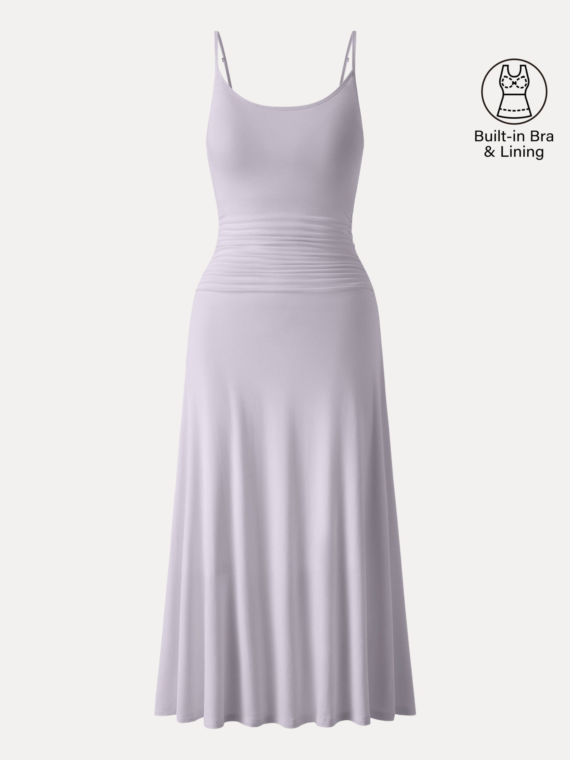 Cooling Lyocell Adjustable Spaghetti Strap Ruched Maxi Bra Dress - Image 13