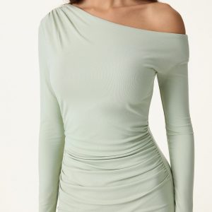 SkinKiss Asymmetrical Neck Ruched Knee Bra Dress - Image 2