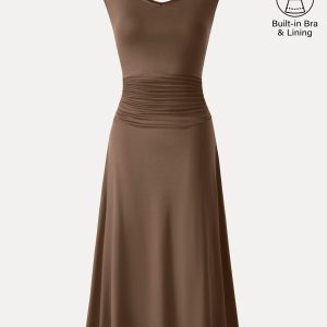 Cooling Lyocell V-Neck Ruched Midi Bra Dress - Image 11
