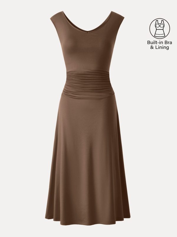 Cooling Lyocell V-Neck Ruched Midi Bra Dress