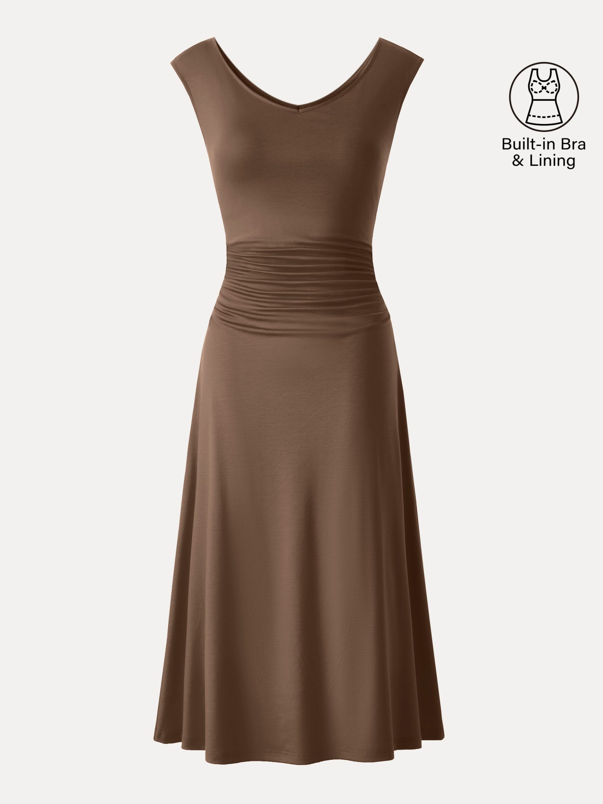 Cooling Lyocell V-Neck Ruched Midi Bra Dress - Image 11