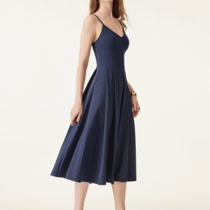 Bamboo Ponte V-neck Fit-and-flare Midi Bra Sundress with Pockets - Image 7
