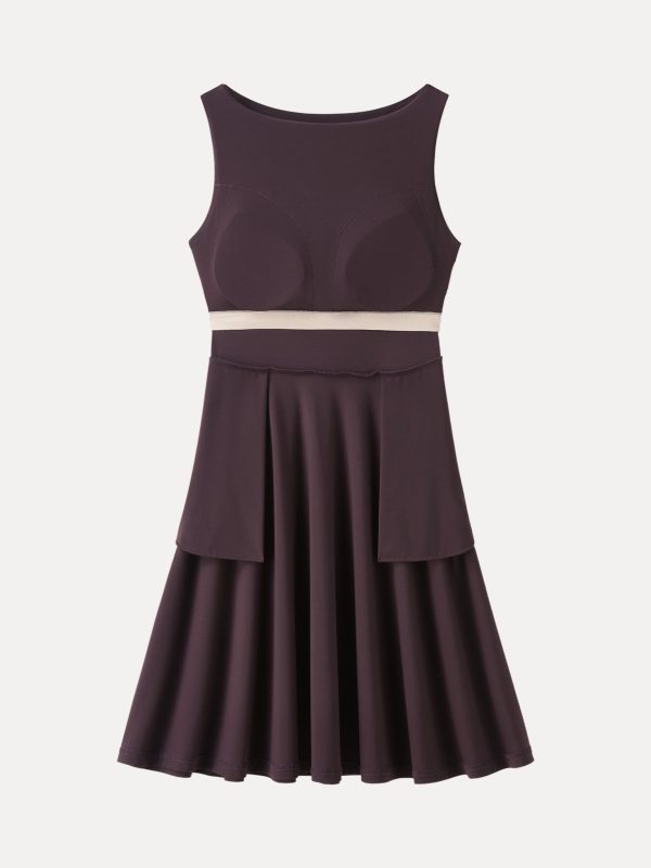 Stretchy Boatneck Fit-and-Flare Mini Bra Dress with Pockets