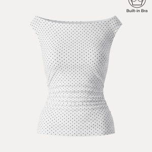 Stretch Cotton Polka Dot Boatneck Ruched Bra Top Limited Edition - Image 17