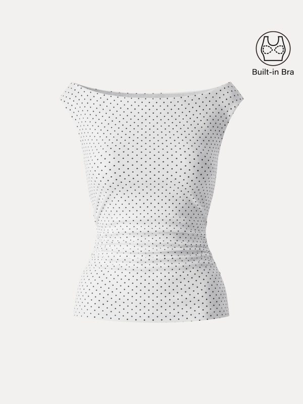 Stretch Cotton Polka Dot Boatneck Ruched Bra Top Limited Edition