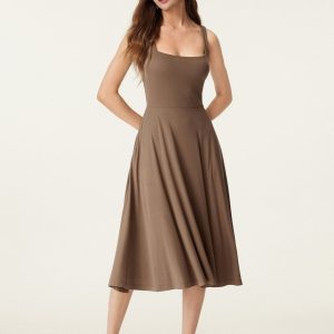 Square Neck Flowy New Airy Bra Midi Dress - Image 18