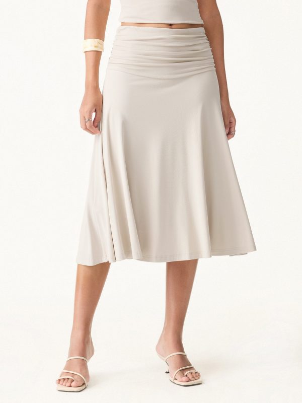 Flowy Side Ruched A-line Midi Skirt