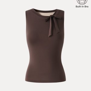 Milky Smooth Round Neck Sleeveless Top with Bow - Image 9