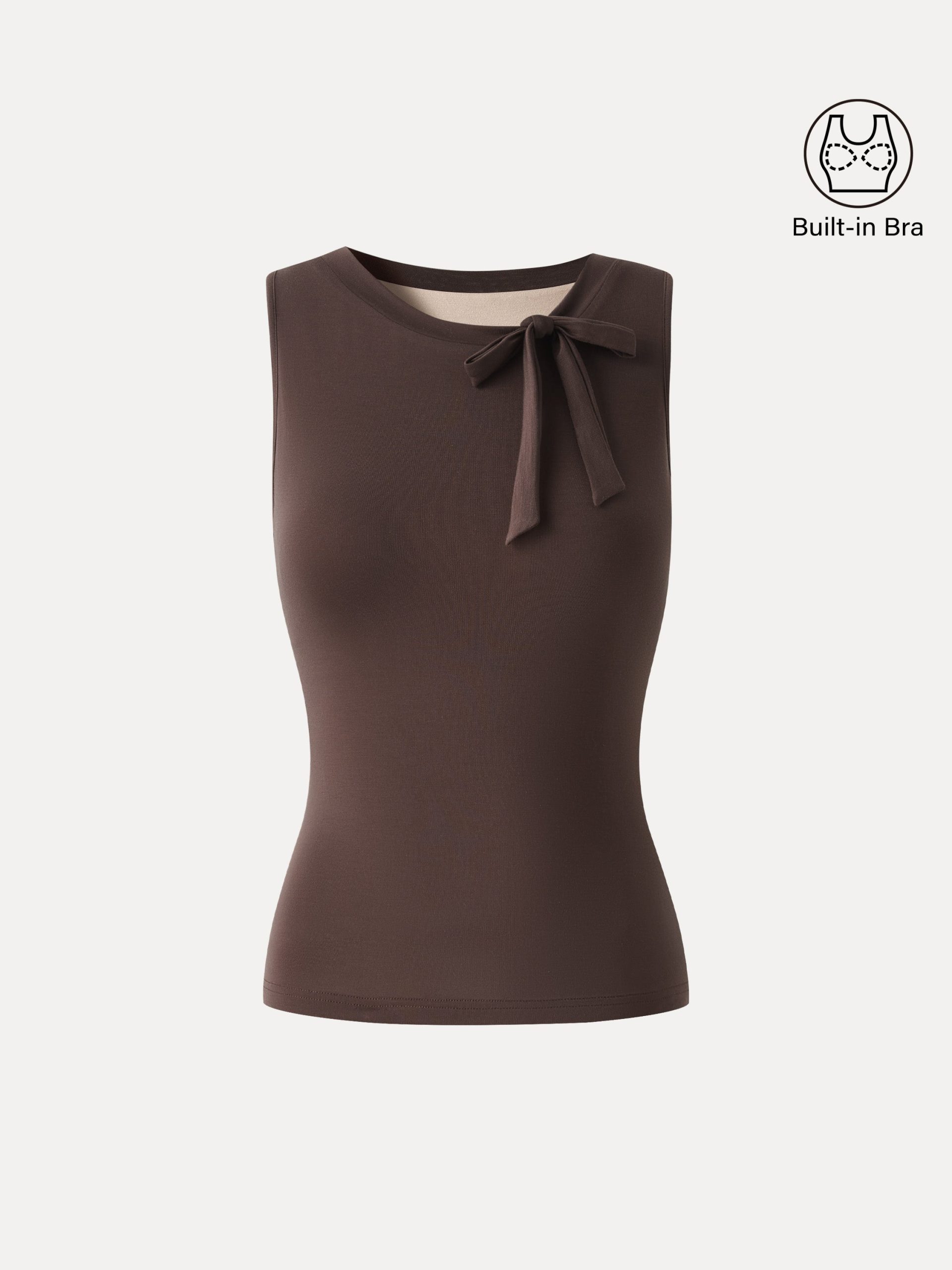 Milky Smooth Round Neck Sleeveless Top with Bow - Image 9