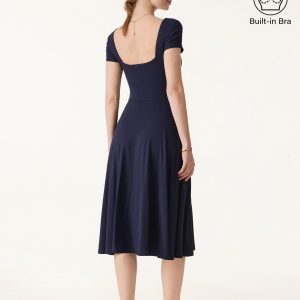 Flowy Square Neck Short Sleeve Midi Bra Dress - Image 10