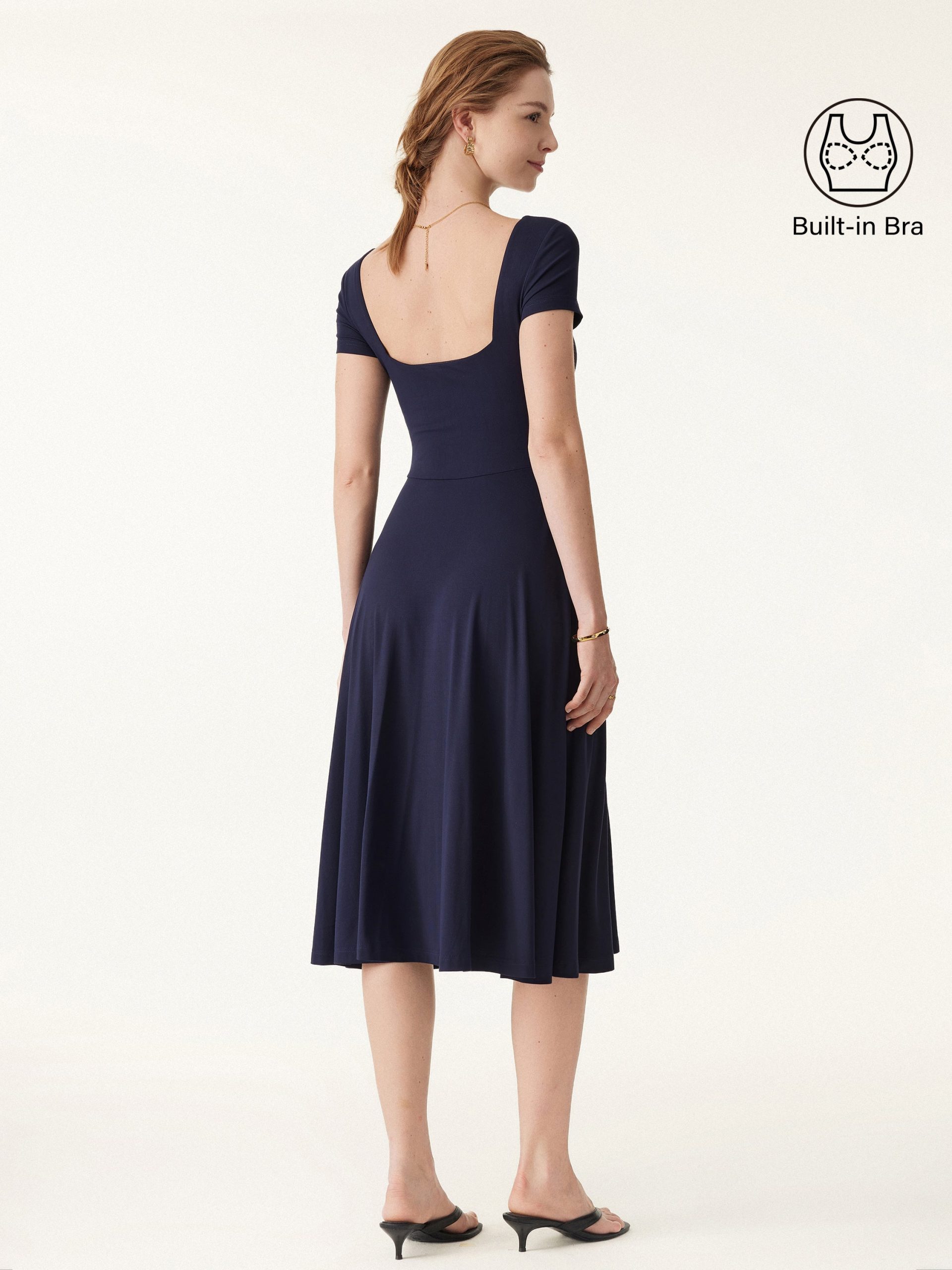 Flowy Square Neck Short Sleeve Midi Bra Dress - Image 10