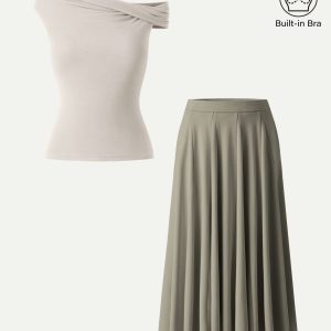2Pcs Set Multi-wear Bra Top & Volume Skirt with Pockets - Image 5