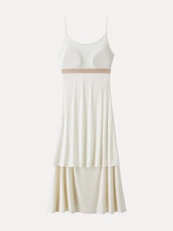 Cooling Lyocell Adjustable Spaghetti Strap Ruched Maxi Bra Dress