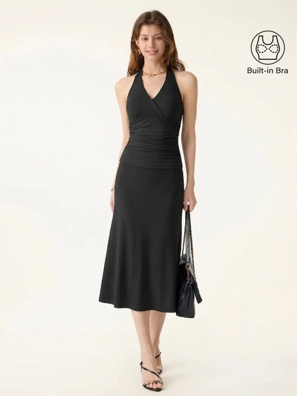 2Pcs Set Halter Neck Bra Tank & Pull-on Mermaid Midi Skirt