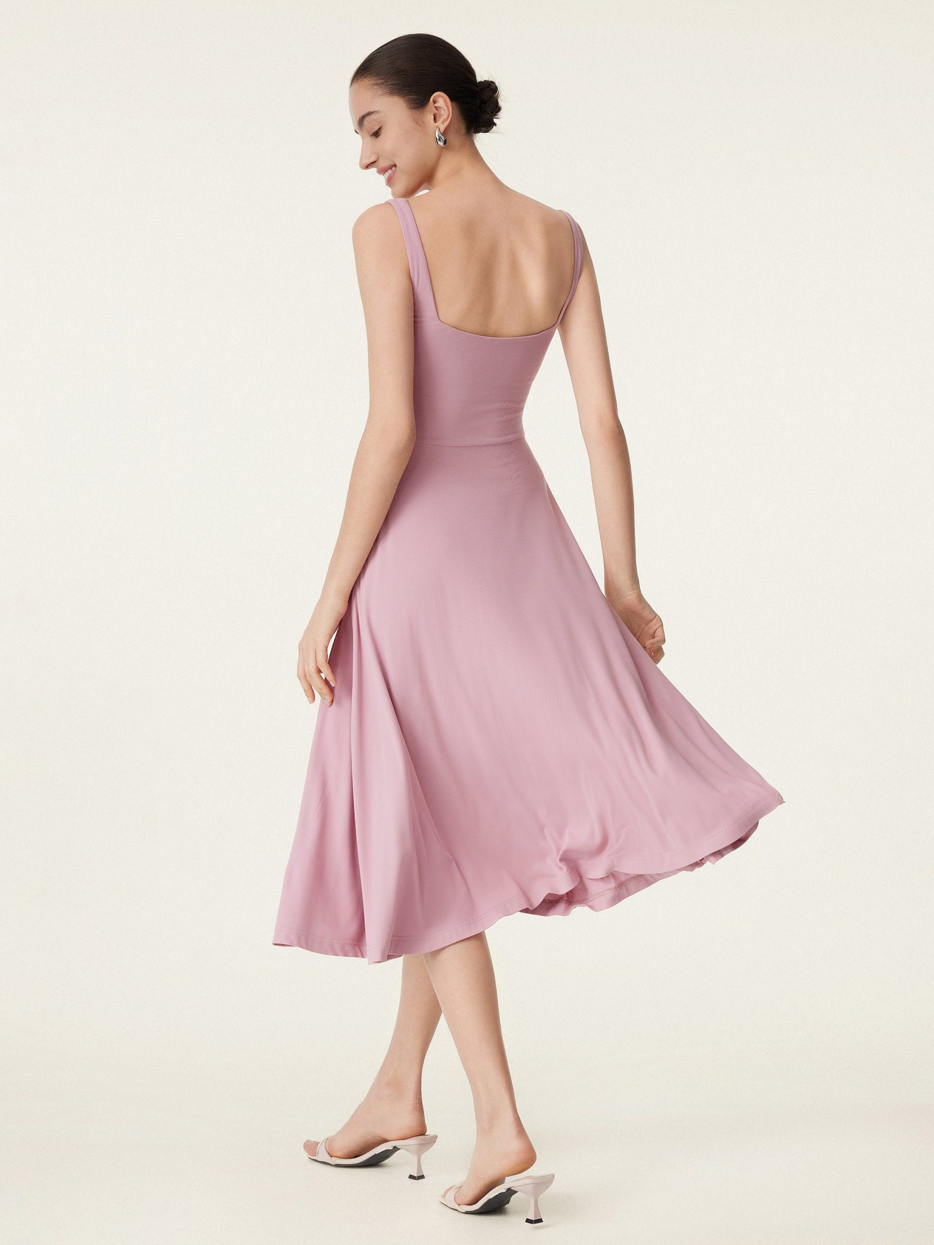 Square Neck Flowy New Airy Bra Midi Dress - Image 8