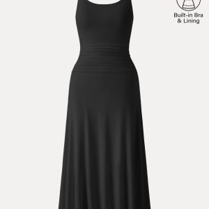 Cooling Lyocell Adjustable Spaghetti Strap Ruched Maxi Bra Dress - Image 14