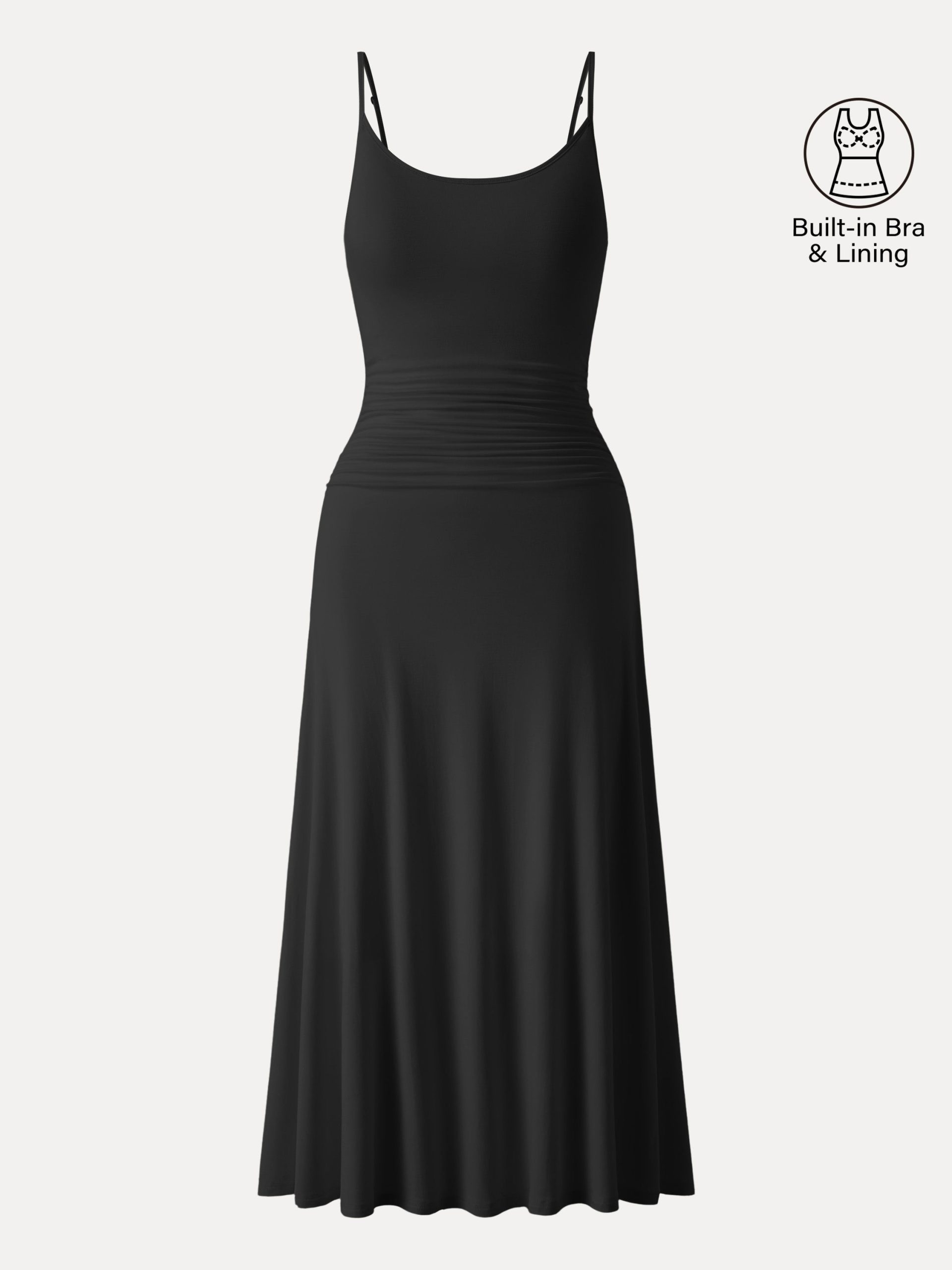 Cooling Lyocell Adjustable Spaghetti Strap Ruched Maxi Bra Dress - Image 14