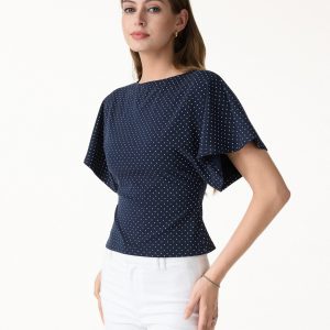 Soft Stretch Cotton Boatneck Flutter Sleeves Polka Dot Top Limited Edition