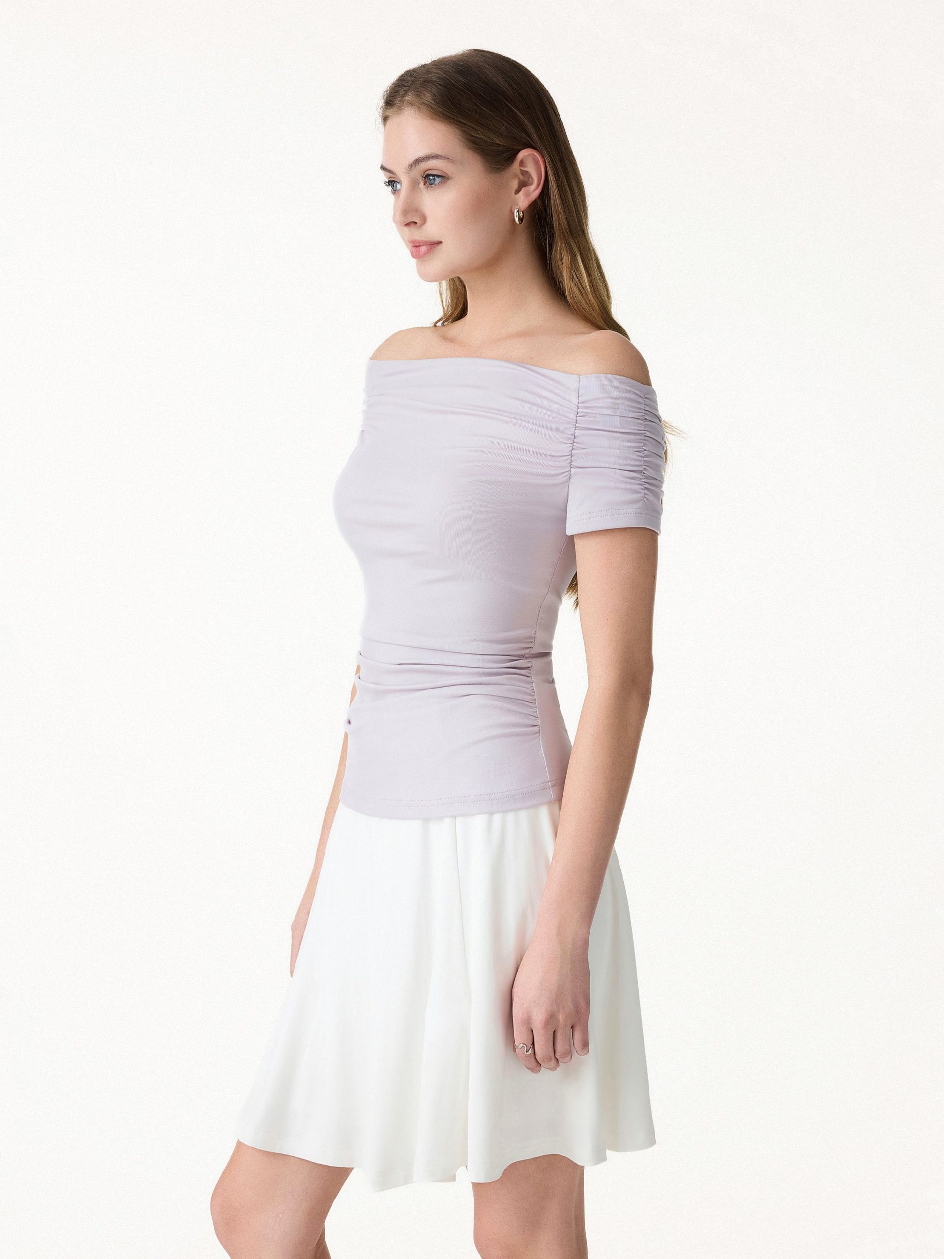 Stretch Lyocell Off-Shoulder Ruched Bra Top - Image 5