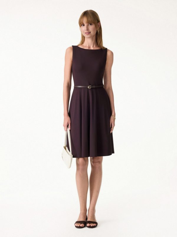 Stretchy Boatneck Fit-and-Flare Mini Bra Dress with Pockets
