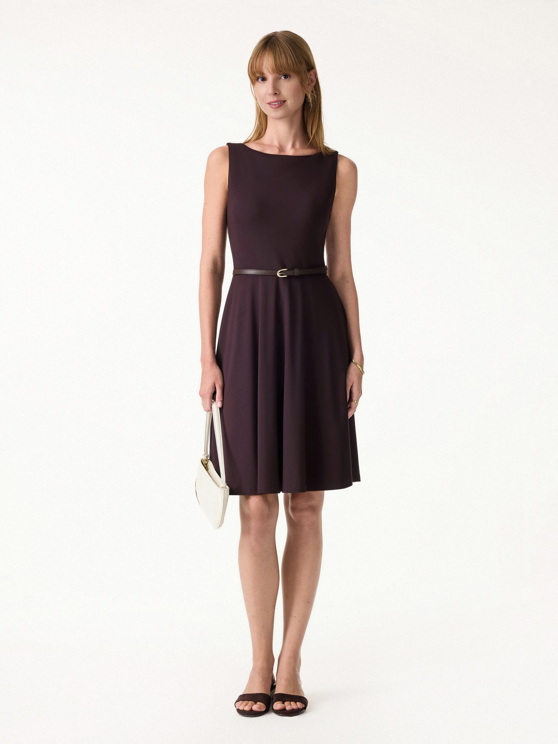 Stretchy Boatneck Fit-and-Flare Mini Bra Dress with Pockets - Image 2