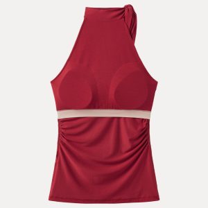 Side Ruched High Tie Neck New Airy Bra Tank - Image 12