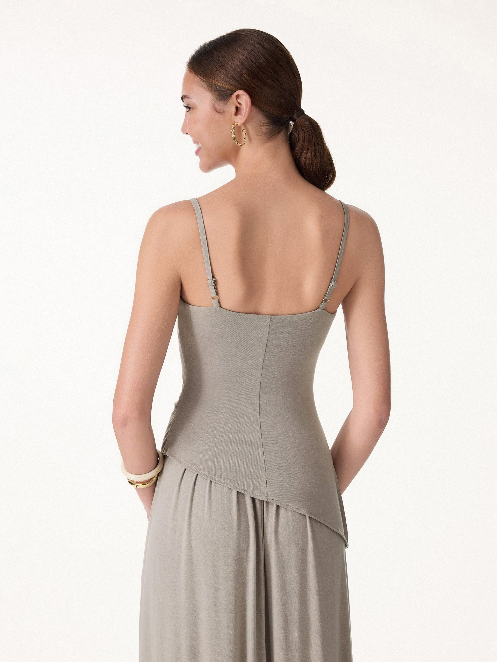 2Pcs Set Spaghetti Bra Top with Side Slit & A-Line Maxi Skirt with Pockets - Image 10
