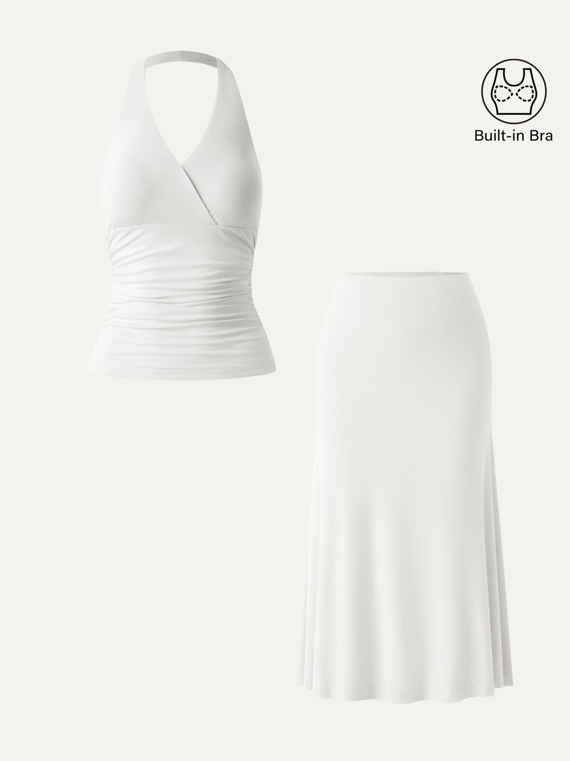 2Pcs Set Halter Neck Bra Tank & Pull-on Mermaid Midi Skirt - Image 6
