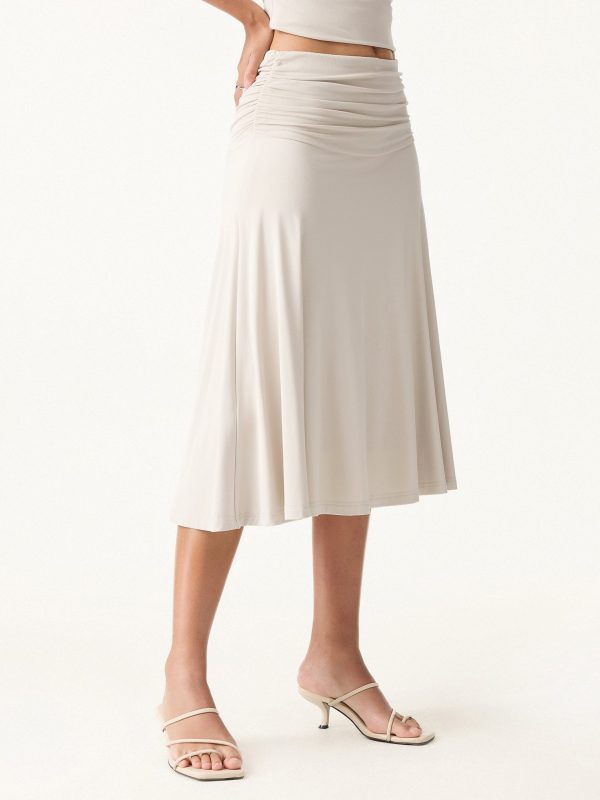 2Pcs Set One Shoulder Twisted Bra Tank & Side Ruched A-line Midi Skirt