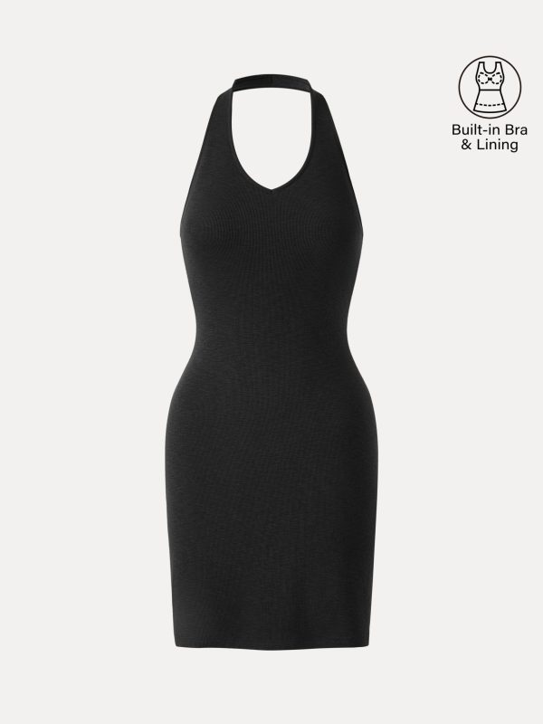 Classic Halter Neck Opend Back Mini Bra Dress