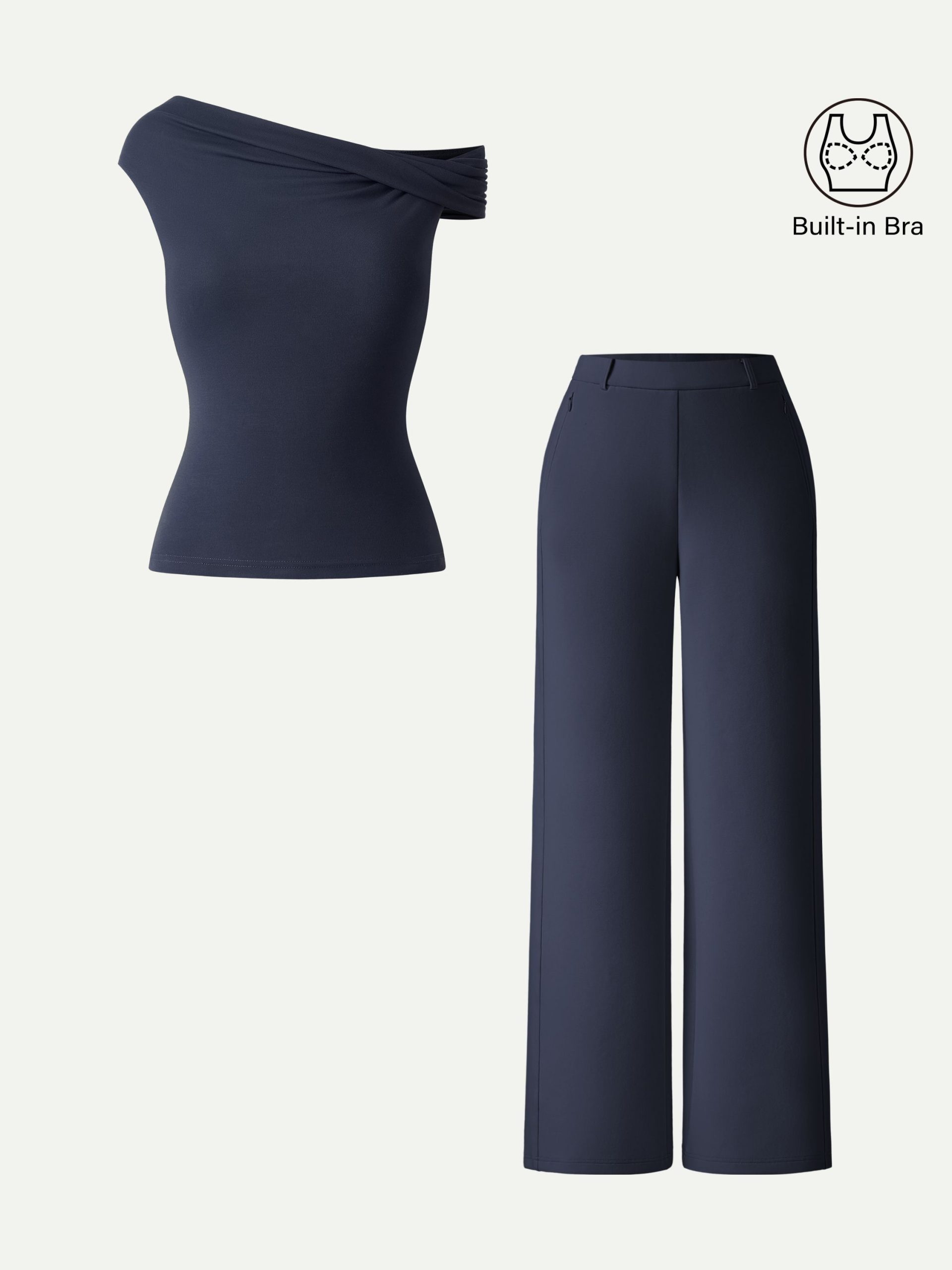 2Pcs Set Multi-wear Bra Top &  Slimming High Rise Wide Leg Pants - Image 2