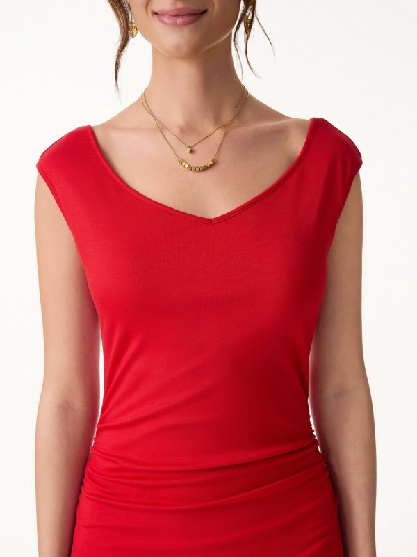 Cooling Lyocell V-Neck Ruched Midi Bra Dress