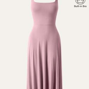 Square Neck Flowy New Airy Bra Midi Dress - Image 4