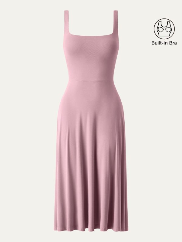 Square Neck Flowy New Airy Bra Midi Dress