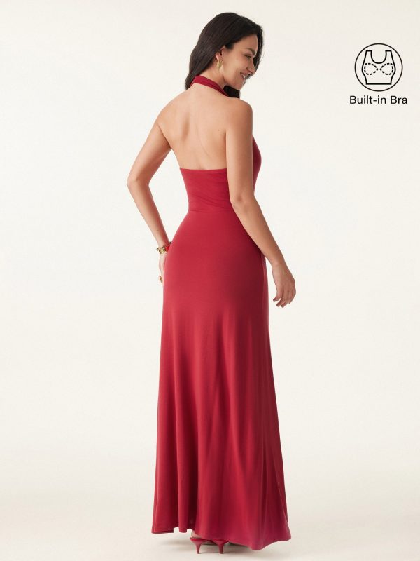 Stunning Cowl Neck Flared Maxi Bra Dress