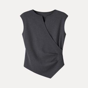 Surplice Wide Shoulder Tucked Angled Tank Top - Image 13