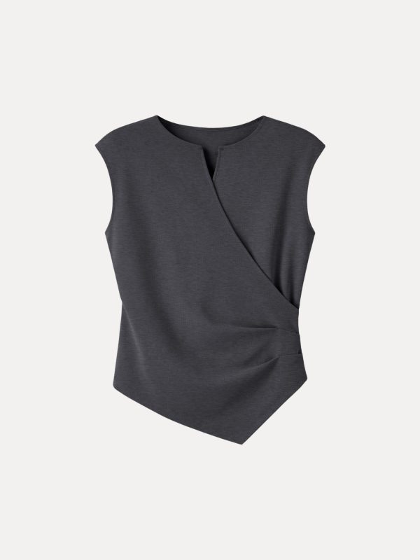 Surplice Wide Shoulder Tucked Angled Tank Top