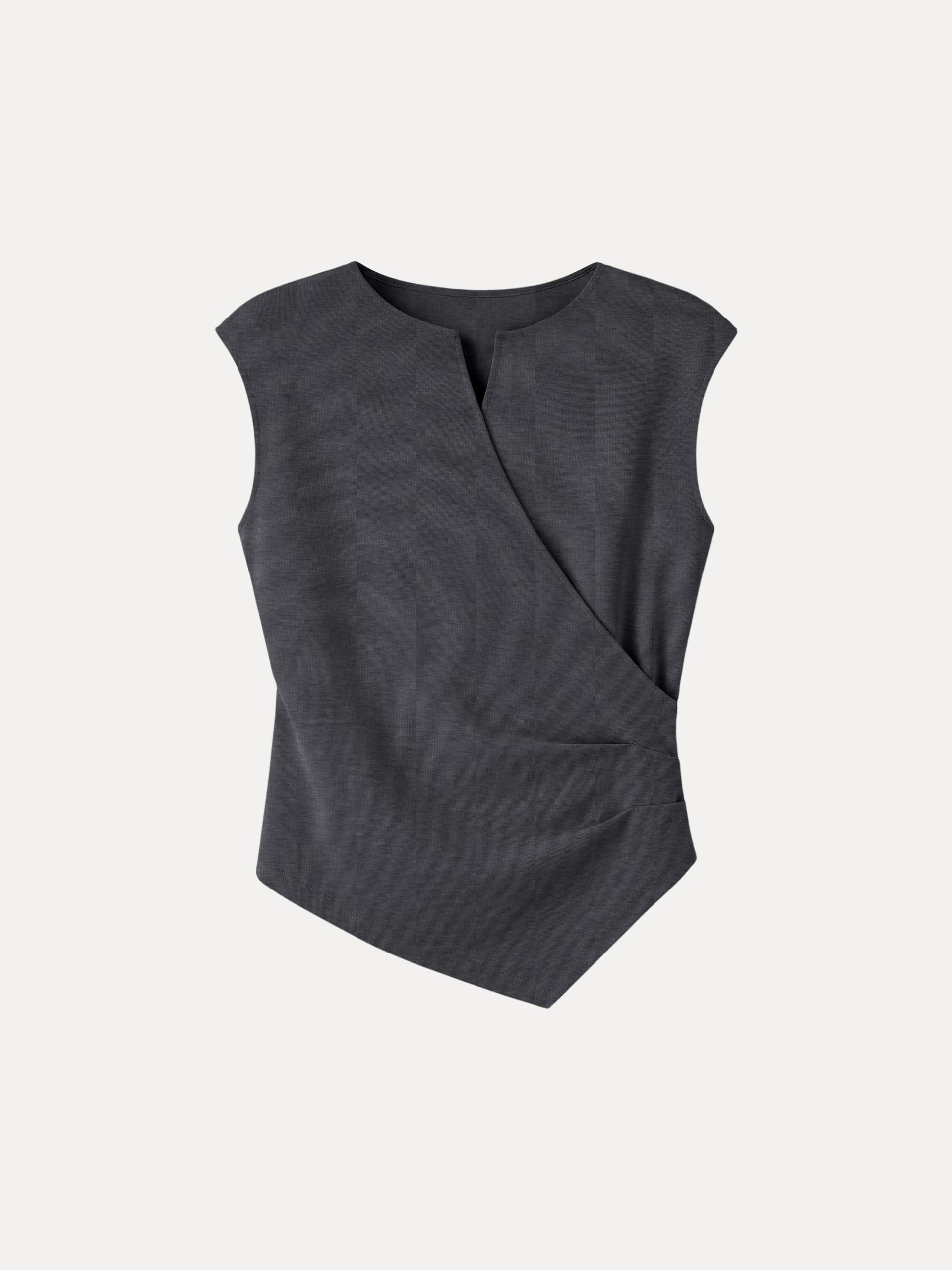 Surplice Wide Shoulder Tucked Angled Tank Top - Image 13