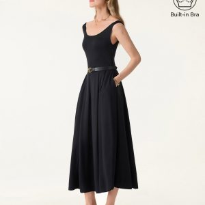 Balletic Scoop Neck Midi Bra Dress with Pockets - Image 7