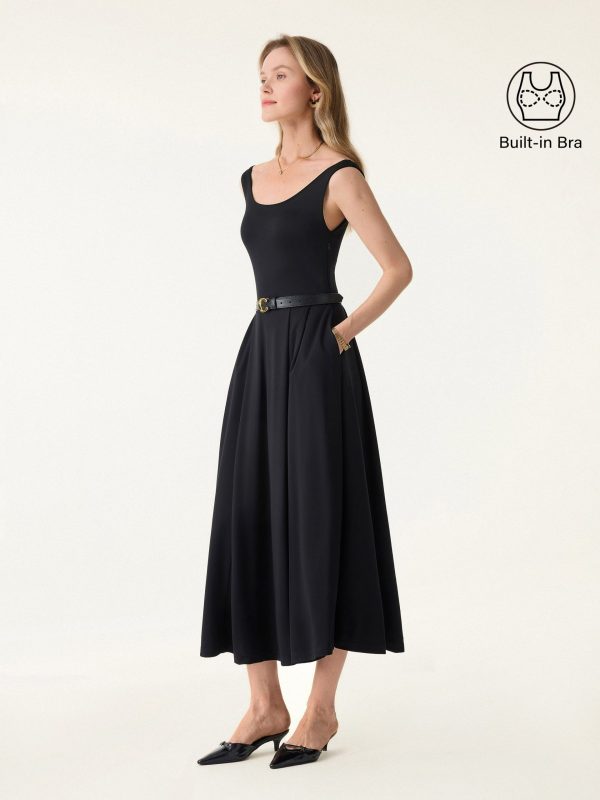Balletic Scoop Neck Midi Bra Dress with Pockets