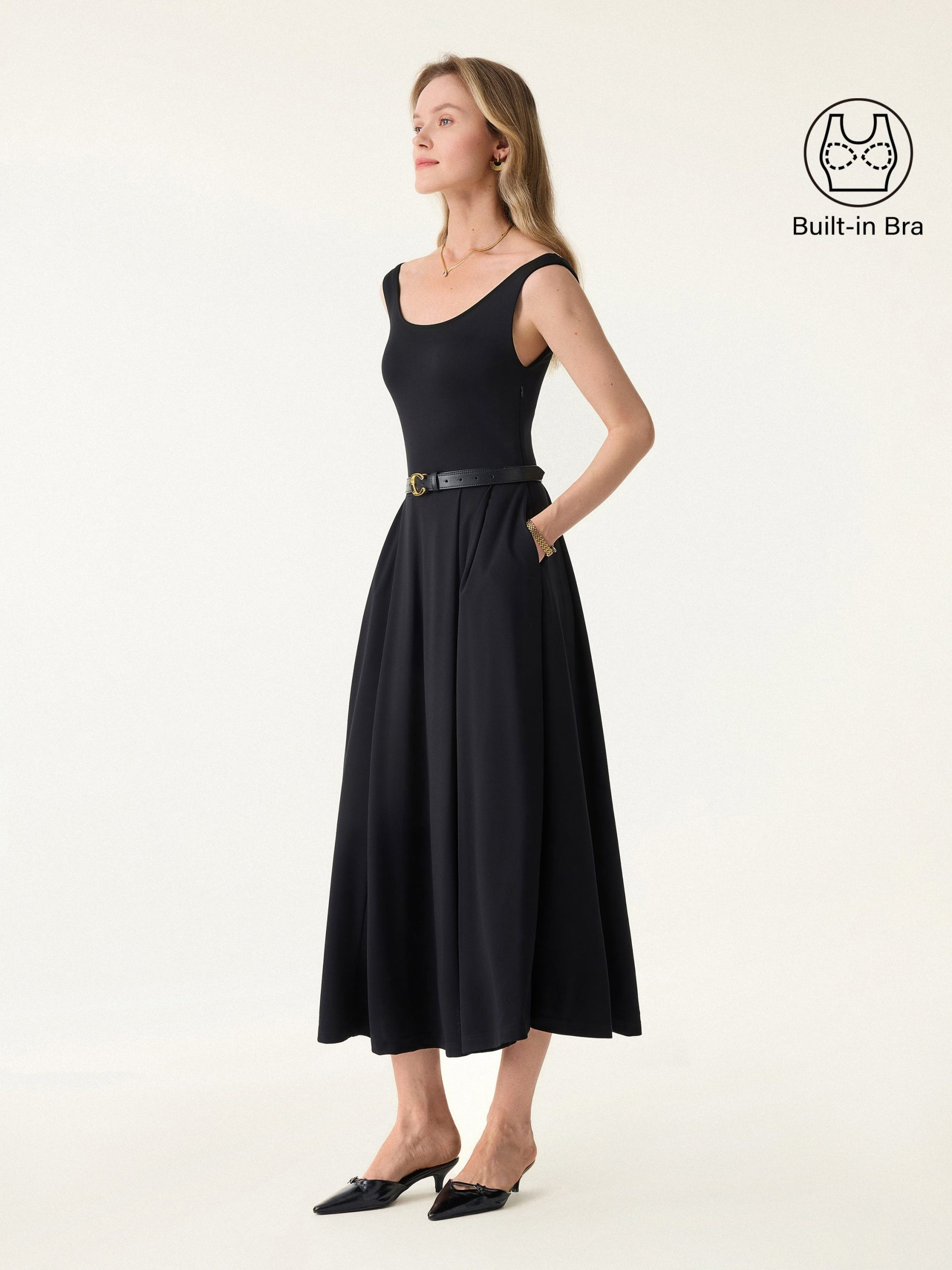 Balletic Scoop Neck Midi Bra Dress with Pockets - Image 7