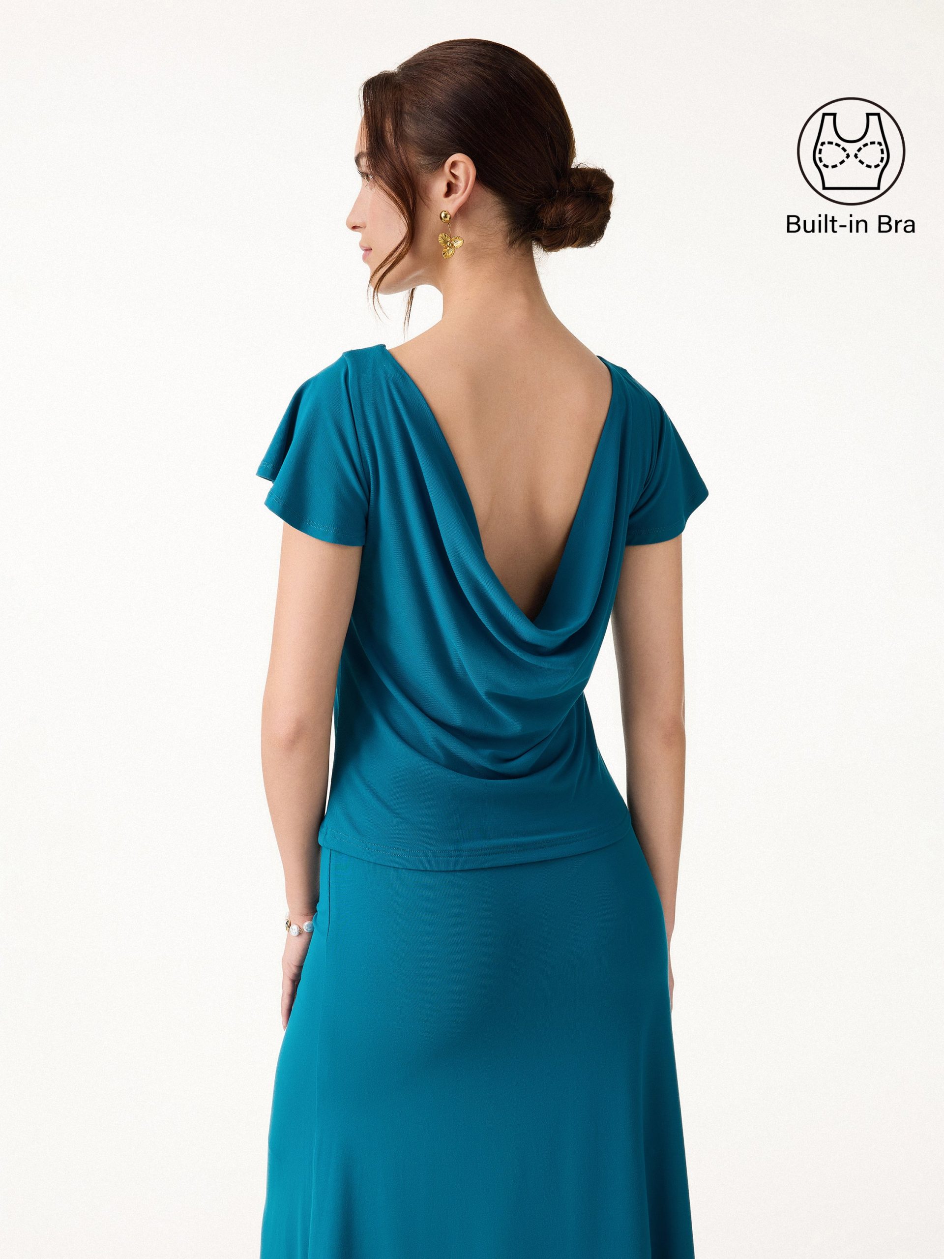SkinKiss Boatneck Cowl Back Flutter Sleeve Bra Top - Image 4