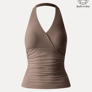Halter Neck Side Gathered New Airy Bra Tank - Image 18