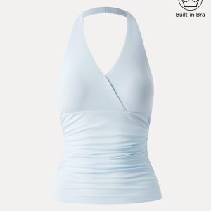 Halter Neck Side Gathered New Airy Bra Tank - Image 3