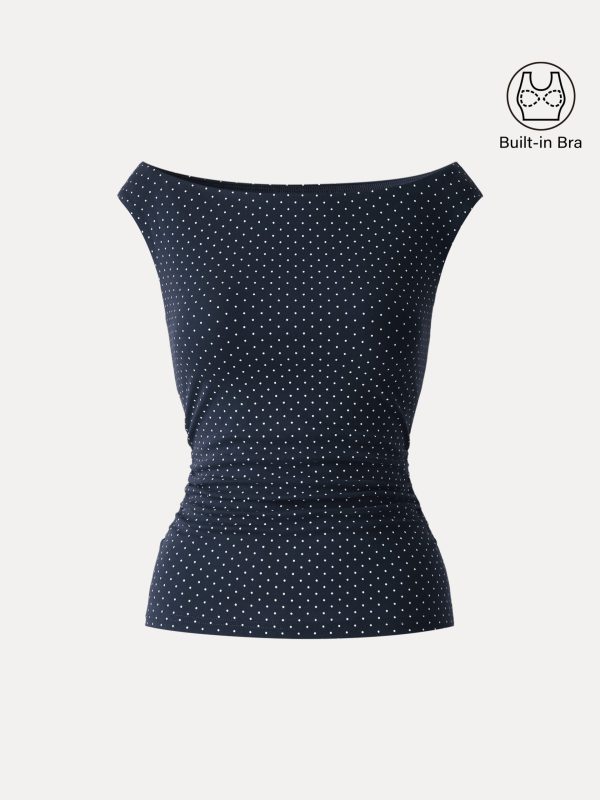 Stretch Cotton Polka Dot Boatneck Ruched Bra Top Limited Edition